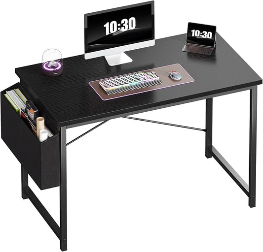 OLIXIS Computer Desk, 44 Inch Home Office Desks for Small Spaces, Writing Craft Study Gaming Table for Bedroom, Modern Computer Workstation with Storage Bag, Black