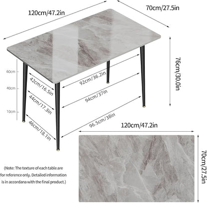 Wisfor Sintered Stone Dining Table: 47.2x27.5 Inch Grey Kitchen Table with Metal Legs - 6-Seat Breakfast Table for Dining Room, Restaurant (No Chairs)