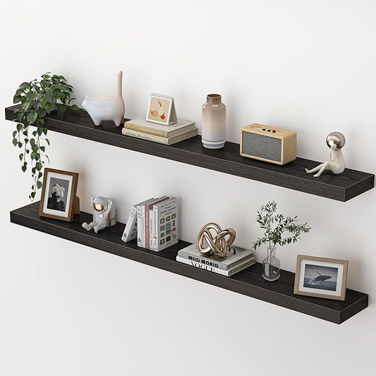 Heimlove 55 Inch Floating Shelves for Wall,Extra Long Mounted Storage wall Shelves with Invisible Metal Bracket for Bedroom Living Room Kitchen Office Set of 2,Black