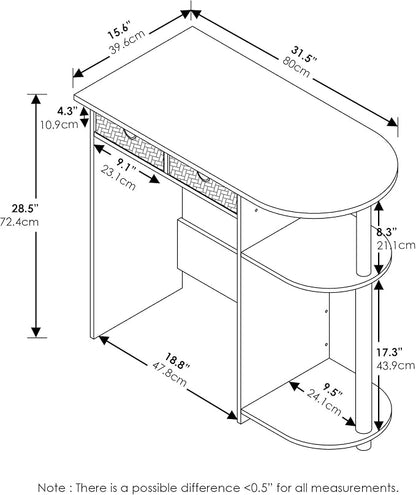 Furinno GO GREEN Desk, 31.5" Wide Gaming Desk with 2 Side Shelves and Storage Bins, Computer Desk, Office Desk for Home Office, Study Room, Dorm, Bedroom, Columbia Walnut