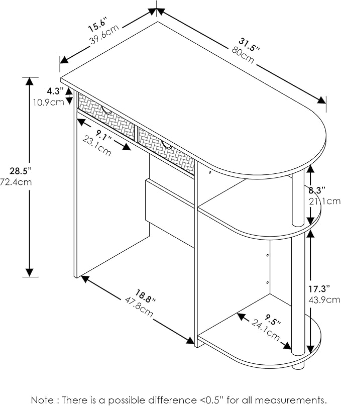 Furinno GO GREEN Desk, 31.5" Wide Gaming Desk with 2 Side Shelves and Storage Bins, Computer Desk, Office Desk for Home Office, Study Room, Dorm, Bedroom, French Oak
