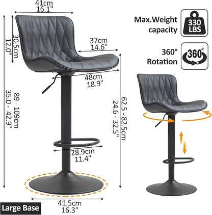 Finnhomy Bar Stools Set of 2, Modern 360° Swivel Faux Leather Bar Stools, 24"-32.5" Seat Height with Back, 330 lbs Capacity, SGS Gas Lift, Upholstered Kitchen Chairs for Kitchen Island, Black