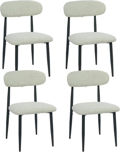 FREKEN Modern Upholstered Dining Chairs Set of 4, Mid-Century Metal Frame Linen Fabric Side Chair for Kitchen Dining Room, 350lbs Capacity, Beige