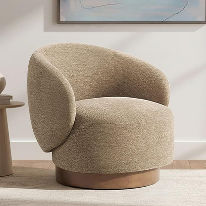 KISLOT Swivel Accent Chair Modern Round Barrel Armchair with Upholstered Performance Fabric for Living Room Bedroom Waitingroom,1 Box,Brown
