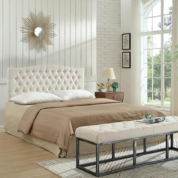 24KF Upholstered Tufted Button Wall Mounted Linen Headboard,Comfortable Fashional Headboard Queen/Full Size,6055-Q-Ivory
