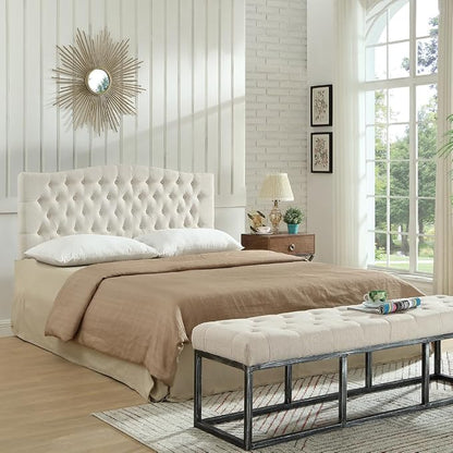 24KF Upholstered Tufted Button Wall Mounted Linen Headboard,Comfortable Fashional Headboard Queen/Full Size,6055-Q-Ivory