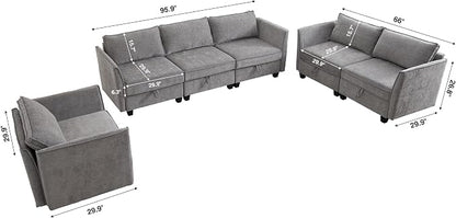 ORRD 3 Piece Modular Sectional Sofa Set, Convertible Couch with Storage, Sofa Modular for Living Room, Office (Grey)