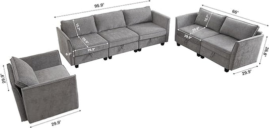ORRD 3 Piece Modular Sectional Sofa Set, Convertible Couch with Storage, Sofa Modular for Living Room, Office (Grey)