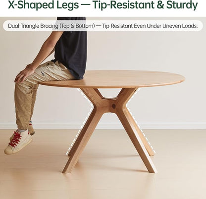 YESWOOD 47.2’’ Solid Wood Round Dining Table for 4, Oak Kitchen Table with Intersecting Pedestal Base, Farmhouse Circle Dinner Table for Dining Room, Living Room, Office, Natural (Oak 1.2m, Natural)