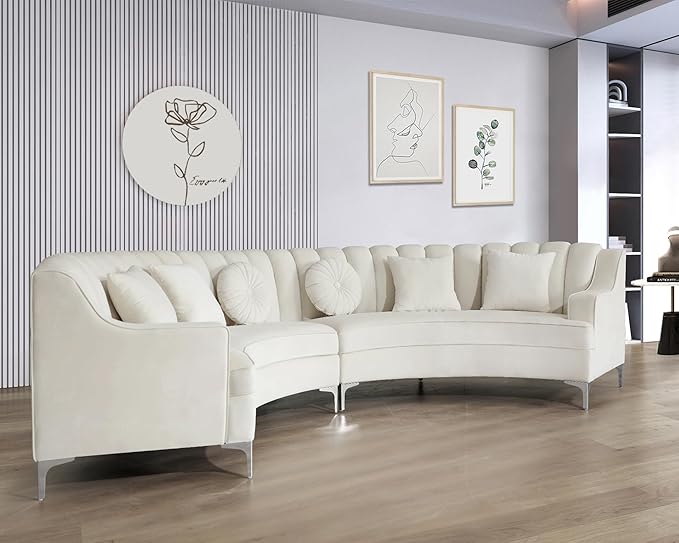 Legend Vansen Semicircle Modular Curved Velvet Sectional Sofa,141.34”Oversized Arc Sofa,Modern Cloud-Like Deep Seat Couch for Living Room Apartment Office Conference Space (2, Cream)