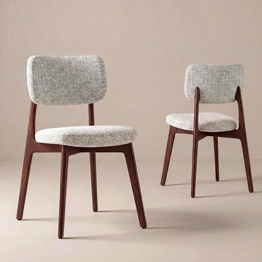 COLAMY Dining Chairs Set of 2, Modern Upholstered Kitchen Room Chairs with Solid Red Oak Wood Legs, 5-Min Easy Assembly Anti-Wobble, High-Weight Fabric Farmhouse Side Chair, 300lbsWalnut,Beige