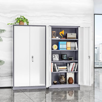 INTERGREAT Metal Storage Cabinet, 72” H Storage Cabinet with 2 Doors and 4 Adjustable Shelves for Office, Home, Garage, Pantry (Assembly Required, Grey White)
