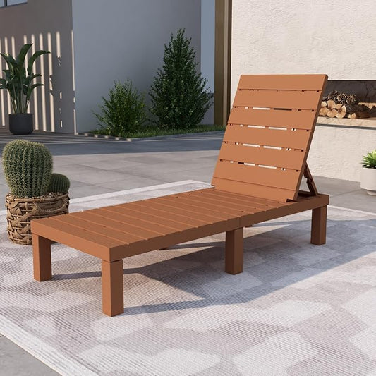 DIMAR GARDEN Outdoor Chaise Lounge,Resin Pool Lounge Chair Waterproof Recliner, Caramel