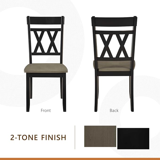 Lexicon Farmhouse Wood Dining Chair, Set of 2, Double Cross Back, Rustic Armless Chairs, Kitchen and Dining Room Furniture, Two-Tone Finish (Greywash and Antique Black)