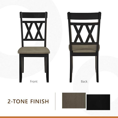 Lexicon Farmhouse Wood Dining Chair, Set of 2, Double Cross Back, Rustic Armless Chairs, Kitchen and Dining Room Furniture, Two-Tone Finish (Greywash and Antique Black)