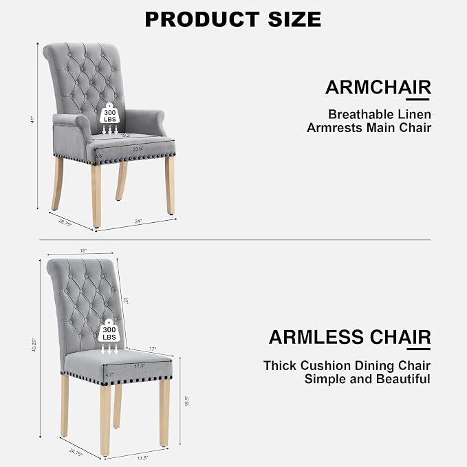 AODCHR Upholstered Fabric Accent Dining Chair Set of 5, Elegant Tufted Dining Room Chairs, Kitchen Room 1 Arm with 4 Armless, Light Grey