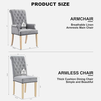 AODCHR Upholstered Fabric Accent Dining Chair Set of 5, Elegant Tufted Dining Room Chairs, Kitchen Room 1 Arm with 4 Armless, Light Grey