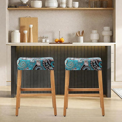 YISUN Stool Covers Rectangle - 2 Pack Stretch Waterproof Saddle Seat Cover Counter Bar Stools Bar Chairs Covers Kitchen Island Chairs Cushion Protector (2, F-Light Green)
