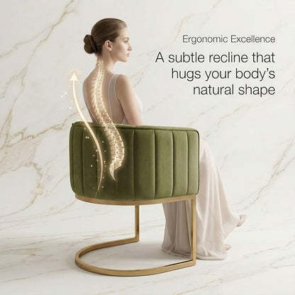 Hyfirm Olive Green and Gold Modern Barrel Dining Room Chairs Set of 6, Velvet Upholstered Accent Chairs with Curved Back for Kitchen Island, Luxury Comfort Seating Cantilever Metal Frame