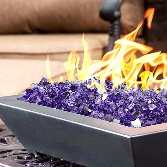 Onlyfire 10 lbs Fire Glass Rocks 1/4 Inch, Reflective Tempered Glass for Propane Fire Pit & Gas Fireplace, High Luster Firepit Glass Stones for Fire Table, Purple (Multicolor Options Available)