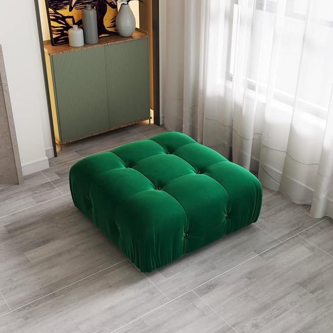 Modern Velvet Sectional Sofa, L Shape Minimalist Modular 4-Seater Sofa for Living Room Office Apartment (Ottoman/Green)