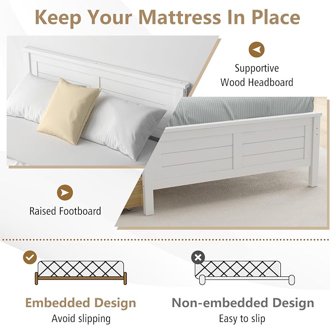 KOMFOTT Twin Size Wood Bed Frame with 2 Storage Drawers, Mid Century Platform Bed Frame with Headboard, Sturdy Wooden Slats Support, Modern Mattress Foundation, No Box Spring Required, Easy Assembly