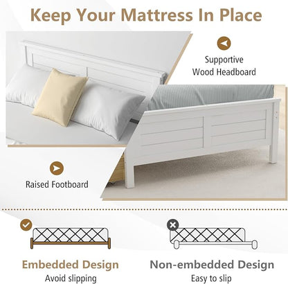 KOMFOTT Twin Size Wood Bed Frame with 2 Storage Drawers, Mid Century Platform Bed Frame with Headboard, Sturdy Wooden Slats Support, Modern Mattress Foundation, No Box Spring Required, Easy Assembly