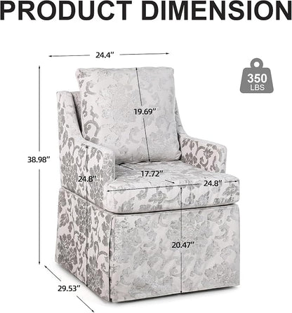 UVV Upholstered Dining Chairs Set of 4, Modern Jacquard Kitchen Chair Dining Room Chair with 4 Casters, Linen Armchair for Bedroom Reading Room Living Room, Silvery White