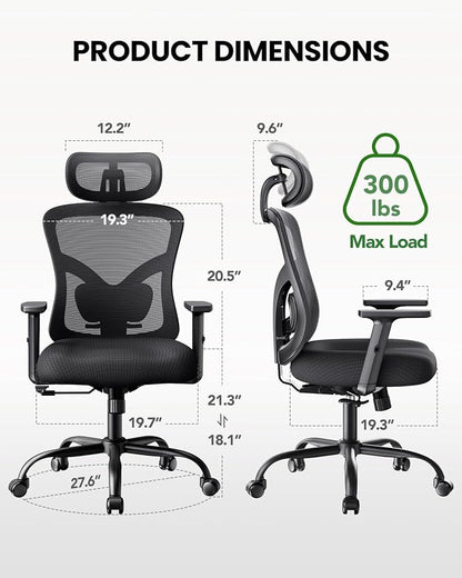 Marsail Ergonomic Office Chair Ergonomic Gaming Chair with Lumbar Support, 2D Headrest, Adjustable Armrests, Contoured Seat Cushion, Computer Desk Chair with Wheels for Home and Office, Pack of 20