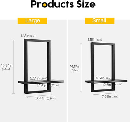 PHOENANCEE Square Floating Shelves,Wall Plants Holder,Bathroom Wall Decor,Framed Decorative Shelf Black,Modern Chic Set of 2 for Living Room Bedroom Home Office,Soild Wood,L+S