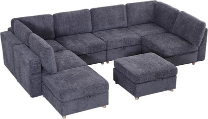 ERYE 132-Inch Oversized U Shaped Sectional Sofa 8 Seat Modular Storage Sofa Couch W/Deep Seat,Skin Friendly Plush Chenille Upholstered Corner Convertible Sectional W/Movable Ottoman