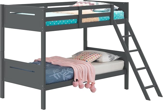 Coaster Home Furnishings Littleton Transitional Wood Twin Over Twin Size Bunk Bed Frame with Ladder and Guardrails Fully Slatted Mattress Ready Foundation Grey 405051GRY