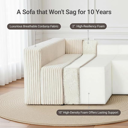 128" U-Shaped Modular Sofa, Modern Cloud Couch with Double Chaise, Sectional Boneless Couch with Pillows, Deep Seat Sofa for Living Room Bedroom, No Assembly Required, Khaki