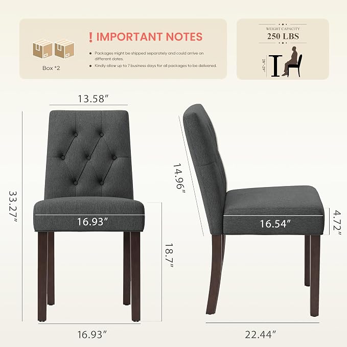 Upholstered Dining Chairs Set of 4 - Modern Parsons Kitchen & Dining Room Chair with Diamond Tufted Back, Solid Wooden Legs for Apartment, Café, Vanity