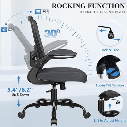 FelixKing Office Chair, Ergonomic Desk Chair Breathable Mesh Chairs Adjustable High Back Lumbar Support Flip-up Armrests, Executive Rolling Swivel Comfy Computer Chairs Home Office Dark Gray