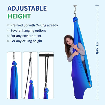 OUTREE Double Layer Therapy Swing with 360 Swivel Hanger, Healing & Relaxing Cuddle Swing for Kids and Adults with Autism, ADHD, Sensory Processing Disorder (Blue-Purple Gradient)