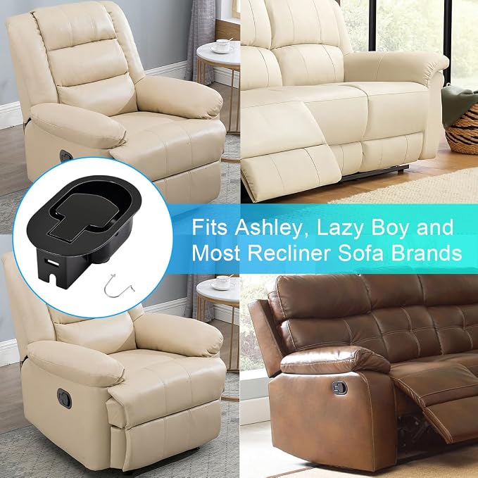 Sopito Universal Metal Recliner Handle Replacement Parts (4.4 * 2.7 in) with Retaining Clips, Fits for Lift Chair Electric Sofa Message Chair