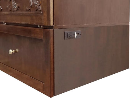 Mega Solutions Notturno Murphy Cabinet Bed Queen 8 inch Save Space in Style with Elegant Chestnut Wood Finish Charging Station - Guest Room or Small Apartment Must-Have