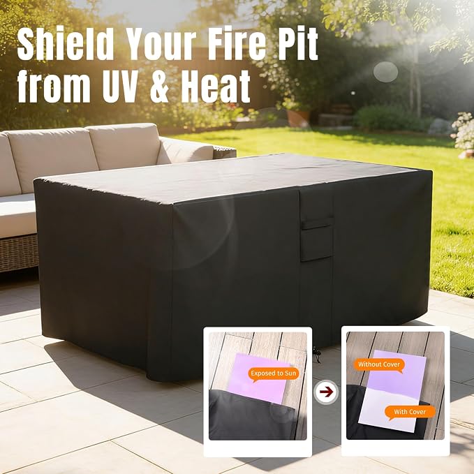 SHINESTAR Fire Pit Cover Rectangular, Fits for 40-44 Inch Fire Pit Table, 600D Heavy Duty Fabric, Waterproof and Windproof, 44 x 28 x 25 Inches, Black