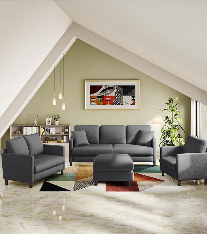Welzona 83" Couches for Living Room, Teddy Sofa Couch with Storage Ottoman, L Shaped Couch with Movable Ottoman, Tool-Free Modular Sectional Sofa, All-Wood Sofas for Living Room 2 Pillows, Grey