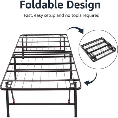 Amazon Basics Foldable Metal Platform Bed Frame, Noise-Free Mattress Foundation with Tool-Free Assembly, 18 Inches High, Sturdy Steel Frame, No Box Spring Needed, Twin Size, Black