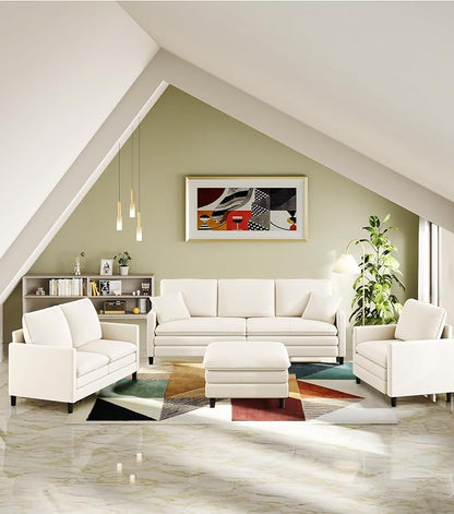 Welzona 3-Layers Cloud Loveseat Sofa, 51" Small Couch for Living Room, Bedroom - Tool-Free Assembly with Teddy Fabric Small Sofa - Beige - Futon Couch - Removable Washable Covers - 650lbs Capacity