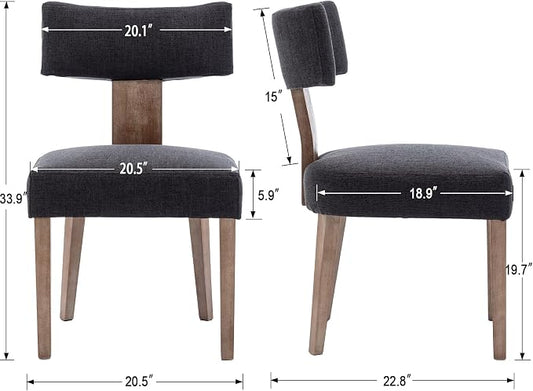 RIVOVA Linen Dining Chairs Set of 4, Modern Dining Chair with Curved Backrest and Wood Legs Upholstered Dining Chairs Farmhouse Dining Room Chairs Kitchen Chairs, Charcoal