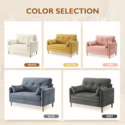 Urhanherry 47" Small Sofa Couch for Bedroom, Soft Chenille loveseat Mini Couch with Throw Pillow and Removable Cushion Cover for Small Spaces, Living Room, Apartment, Dorm, Office(Yellow)