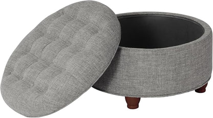 HomePop 25" Button Tufted Round Storage Ottoman - Gray Woven