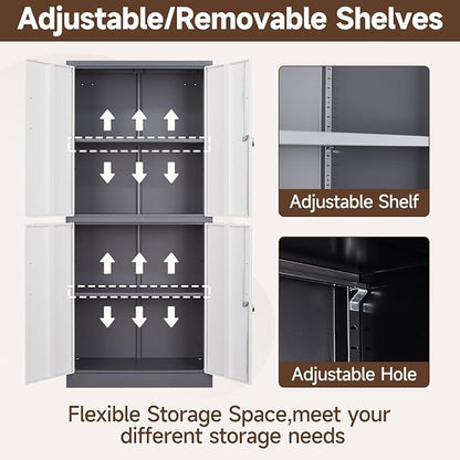 Metal Storage Cabinets with Locking Doors,71" Tall Garage Cabinet with 3 Adjustable Shelves, Lockable Steel Office Storage Caninet Tool Cabnet for Home Office,Garage, Pantry