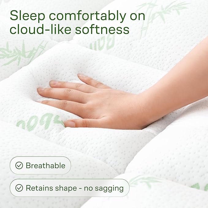 Niagara Sleep Solution Ultra Soft Twin Size Mattress Topper - Rayon Derived from Bamboo Pillow Top Mattress Pad for Back Pain Relief - Naturally Cooling for Hot Sleepers, Green