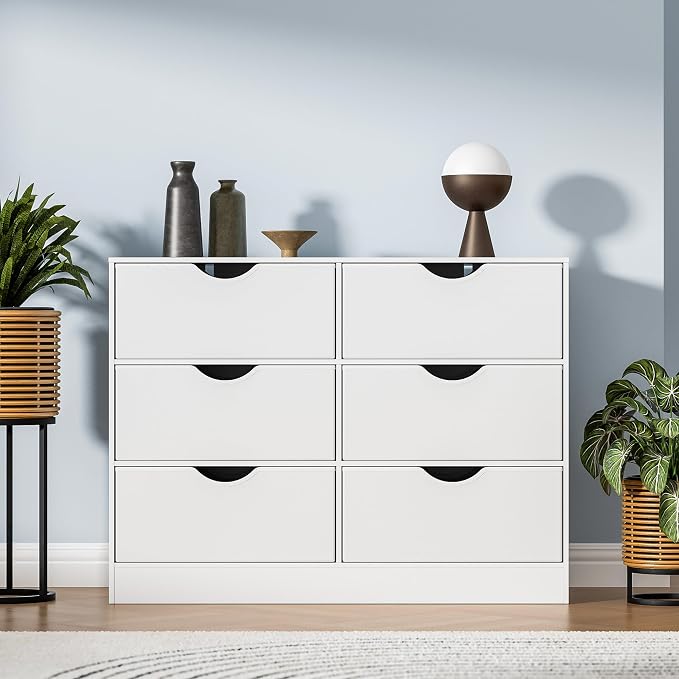 Housoul 6-Drawer Dresser for Bedroom, Featuring 6 Fabric PU Drawers, Buffets & Sideboards, Spacious Organizer, 6-Drawer Closet Chest Suitable for Closet, Living Room, Hallway, White