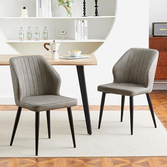 CLIPOP Dining Chairs Set of 2, Faux Leather Dining Chairs, Mid-Century Modern Dining Room Chairs, Upholstered Kitchen Chairs, Metal Legs/Backrest, Accent Leisure Chair for Guest Reception Room - Grey