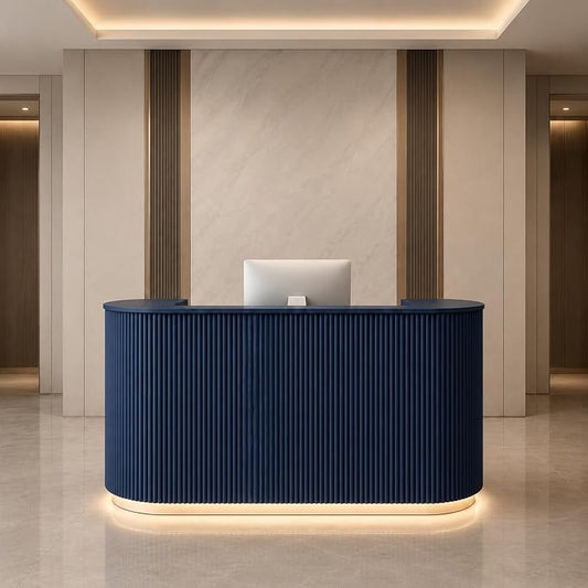 Modern Reception Desk, Reception Desk with Counter for Office and Salon | Power Outlet Lockable Cabinet Keyboard Tray Privacy Panel Cable Grommet Open Storage Storage Cabinet